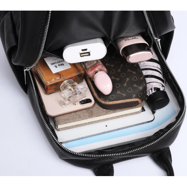 Жіноча сумка на плечі з натуральної шкіри 30х25х12, рюкзак з відділами для гаджетів, чорна