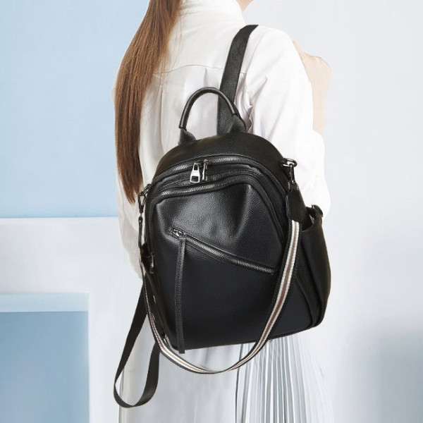 Стильна жіноча сумка міська на плечі 35х27х14, рюкзак з натуральної шкіри, чорний