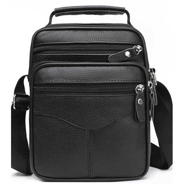 Чоловіча барсетка через плече 26х20.5х8 / месенджер наплічний з натуральної шкіри, чорний