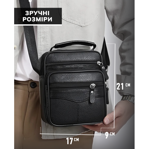 Чоловіча сумка барсетка 17x21x9, шкіряна сумочка планшет Tiding Bag 75003 чорна