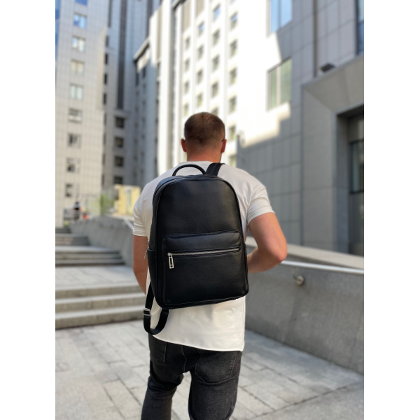 Чоловічий рюкзак з натуральної шкіри 28х39х15, наплічник для ноутбука та документів Tiding Bag 81809 чорний