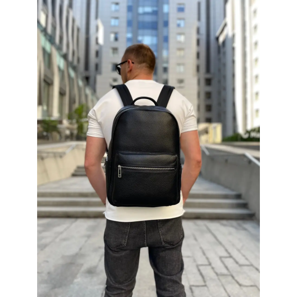 Чоловічий рюкзак з натуральної шкіри 28х39х15, наплічник для ноутбука та документів Tiding Bag 81809 чорний