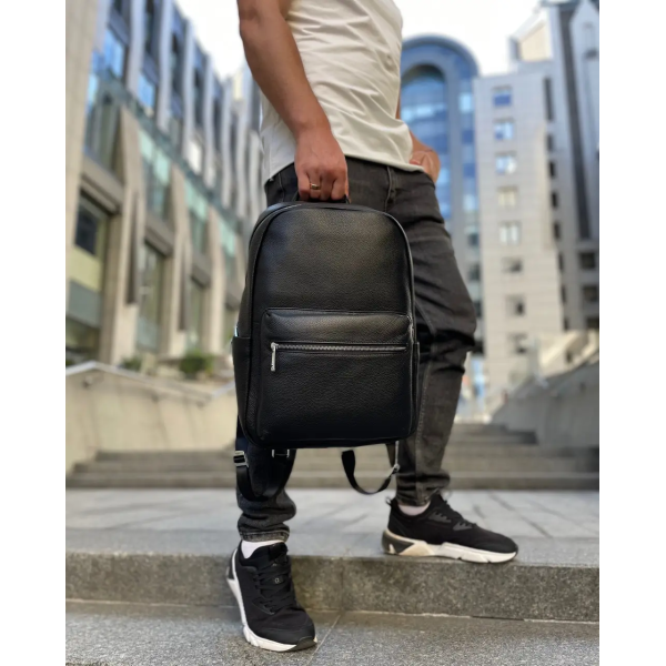 Чоловічий рюкзак з натуральної шкіри 28х39х15, наплічник для ноутбука та документів Tiding Bag 81809 чорний