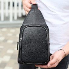 Чоловіча сумка з натуральної шкіри 18х31х7, бананка через плече Tiding Bag 34091 чорна
