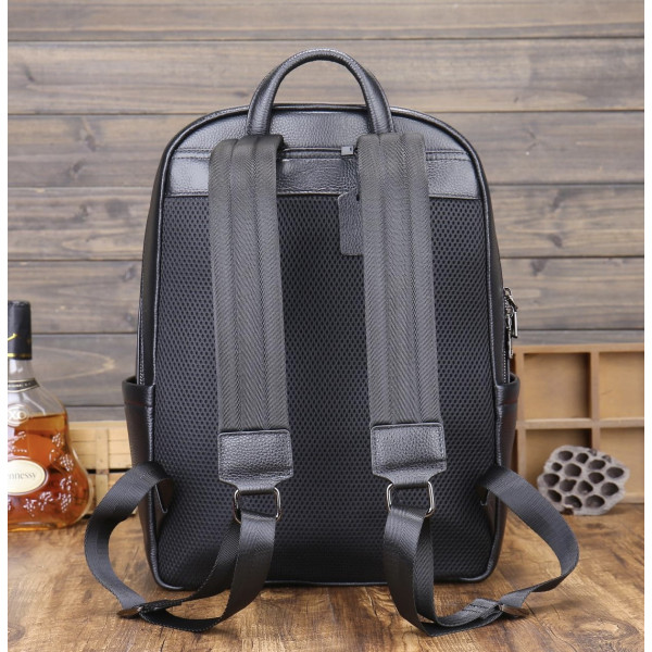 Рюкзак чоловічий з натуральної шкіри 30х41х12, міська сумка на спину для ноутбука Tiding Bag чорна