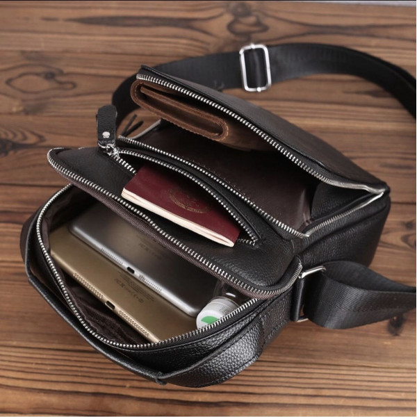 Чоловіча сумка-барсетка через плече з ручкою 21х26х6 сумка месенджер шкіряна Tiding Bag M616932 чорна