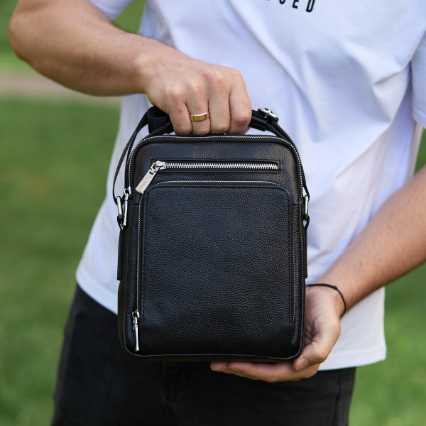 Чоловіча сумка-барсетка через плече з ручкою 21х26х6 сумка месенджер шкіряна Tiding Bag M616932 чорна