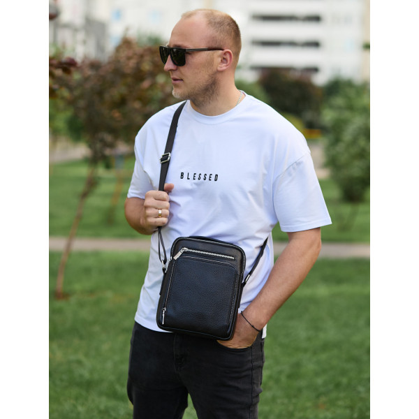 Чоловіча сумка-барсетка через плече з ручкою 21х26х6 сумка месенджер шкіряна Tiding Bag M616932 чорна