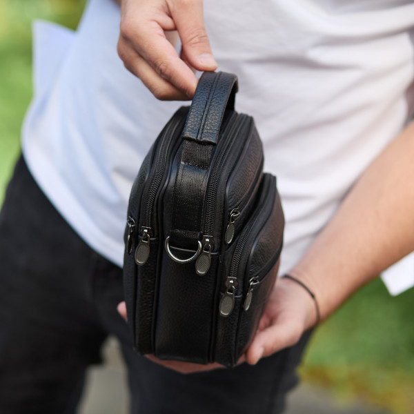 Чоловіча сумка-барсетка шкіряна 17x21x9, сумочка планшет для гаджетів Tiding Bag 32051 чорна