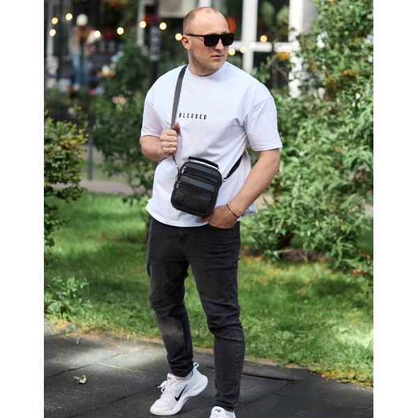 Чоловіча сумка-барсетка шкіряна 17x21x9, сумочка планшет для гаджетів Tiding Bag 32051 чорна