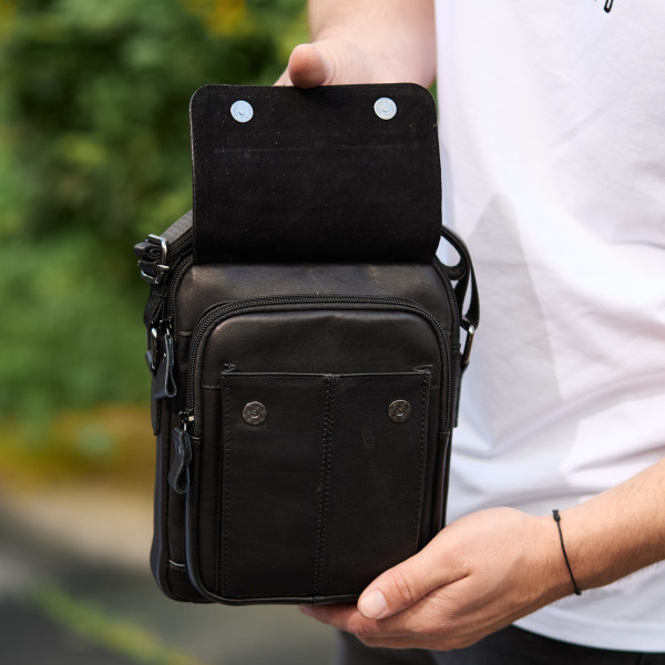Сумка-барсетка чоловіча через плече 22х18х8, месенджер шкіряний гладкий Tiding Bag TD-55467 чорний колір