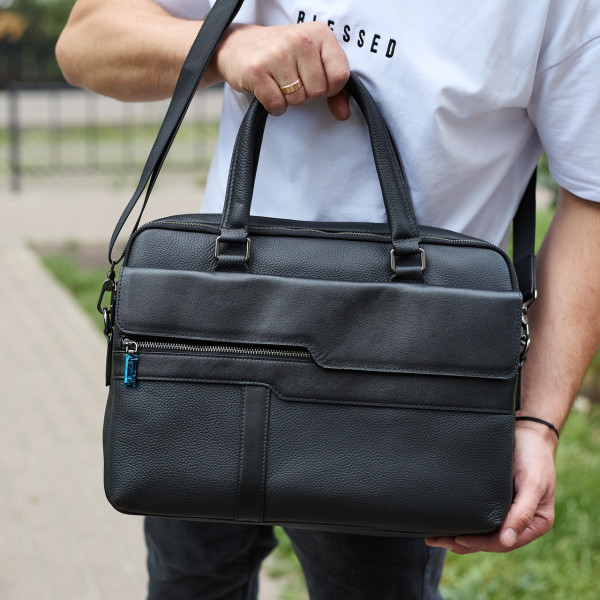 Чоловіча ділова сумка зі шкіри 39х29х10, класичний портфель для ноутбука та офісу, сумочка для студента, чорний