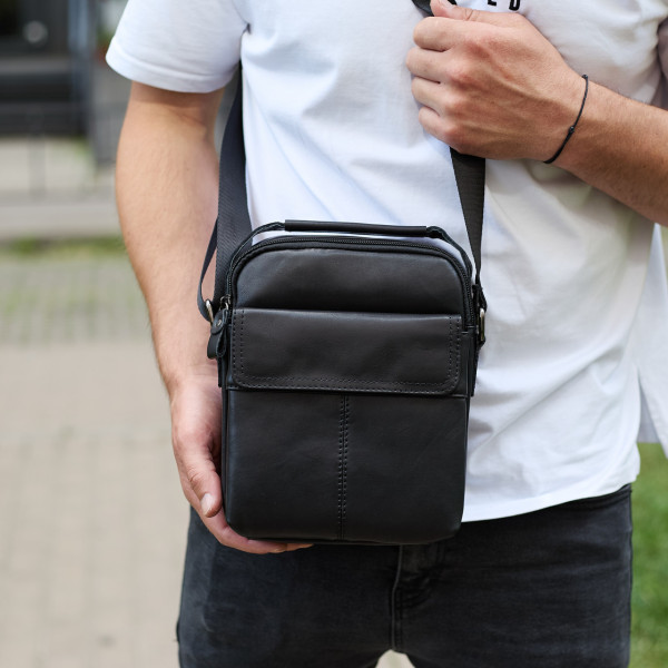 Чоловіча шкіряна сумка, барсетка з натуральної шкіри 23х18х8, сумочка для чоловіків, чорна