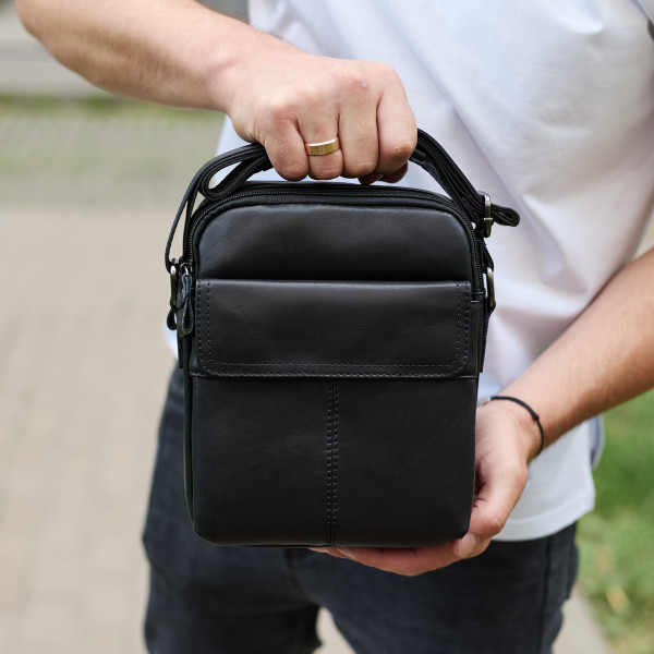 Чоловіча шкіряна сумка, барсетка з натуральної шкіри 23х18х8, сумочка для чоловіків, чорна