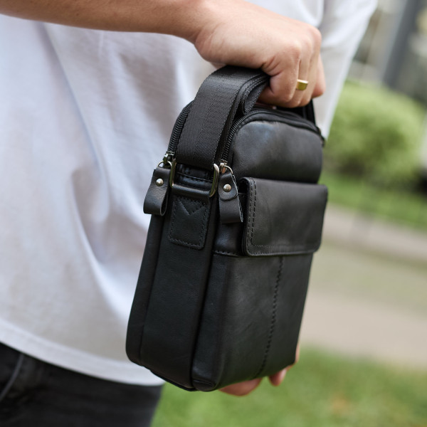 Чоловіча шкіряна сумка, барсетка з натуральної шкіри 23х18х8, сумочка для чоловіків, чорна