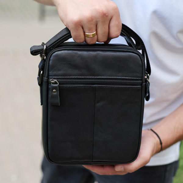 Чоловіча шкіряна сумка, барсетка з натуральної шкіри 23х18х8, сумочка для чоловіків, чорна