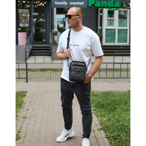 Чоловіча шкіряна сумка, барсетка з натуральної шкіри 23х18х8, сумочка для чоловіків, чорна