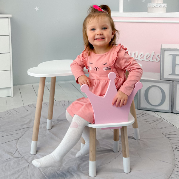 Стіл біле хмаринка 46х70х40 і стільчик корона рожевий 26.5х26х25, стіл та стілець в дитячу