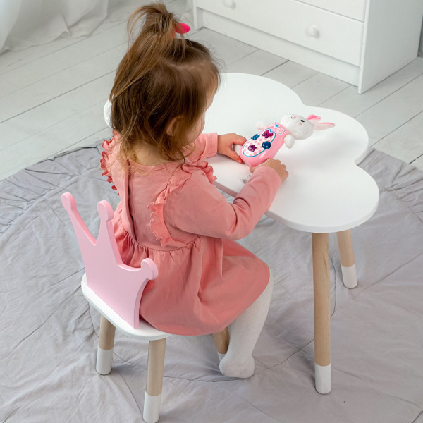 Стіл біле хмаринка 46х70х40 і стільчик корона рожевий 26.5х26х25, стіл та стілець в дитячу
