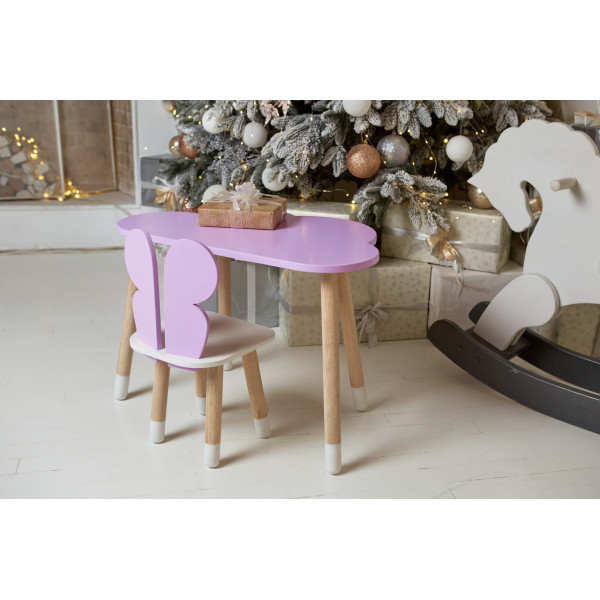 Стіл хмарка 46х70х40 та стільчик метелик 26.5х26х25, дитячий столик та стілець для малювання/занять, фіолетовий з білим
