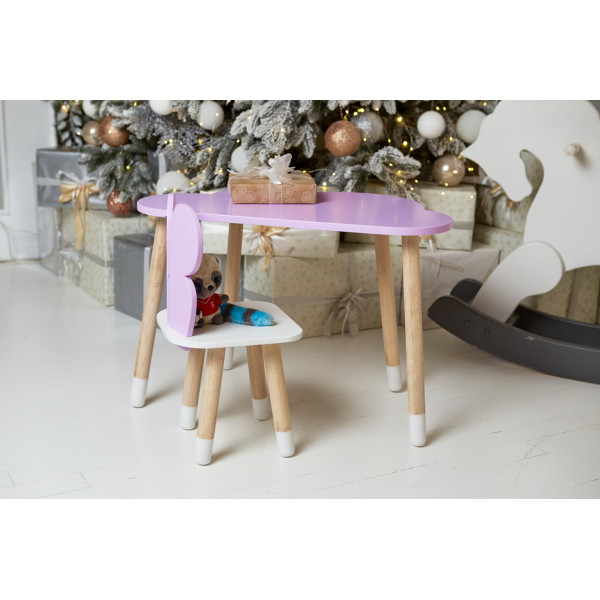 Стіл хмарка 46х70х40 та стільчик метелик 26.5х26х25, дитячий столик та стілець для малювання/занять, фіолетовий з білим