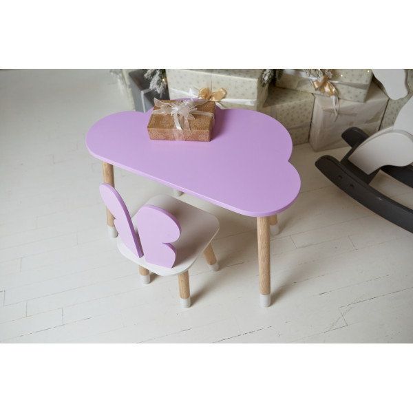 Стіл хмарка 46х70х40 та стільчик метелик 26.5х26х25, дитячий столик та стілець для малювання/занять, фіолетовий з білим