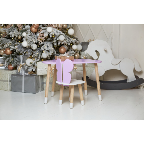 Стіл хмарка 46х70х40 та стільчик метелик 26.5х26х25, дитячий столик та стілець для малювання/занять, фіолетовий з білим