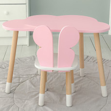 Стіл хмаринка 46х70х40 та стільчик метелик 26.5х26х25, дитячий столик та стілець для малювання/занять, рожевий з білим
