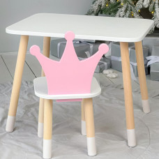 Стіл в дитячу кімнату 46х60х45 і стілець корона 26.5х26х25, столик та стільчик для дівчинки, рожевий з білим