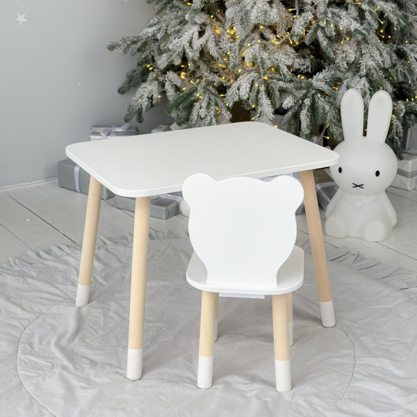 Стіл прямокутний 46х60х45 і стілець медвежа 26.5х26х25, столик та стільчик в дитячу, білий