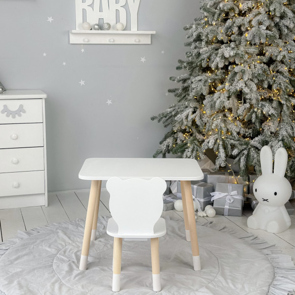 Стіл прямокутний 46х60х45 і стілець медвежа 26.5х26х25, столик та стільчик в дитячу, білий