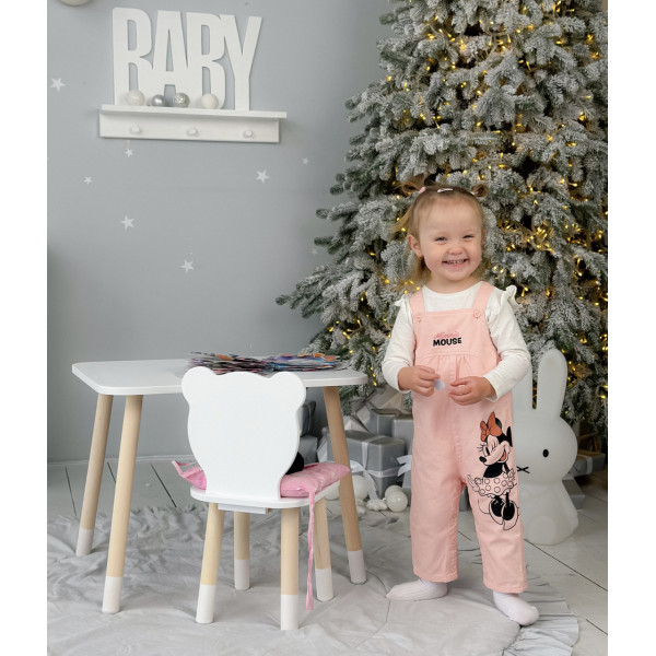 Стіл прямокутний 46х60х45 і стілець медвежа 26.5х26х25, столик та стільчик в дитячу, білий