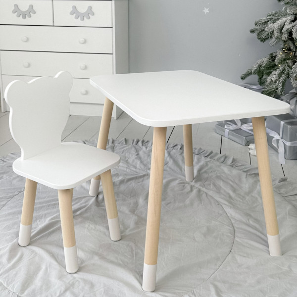 Стіл прямокутний 46х60х45 і стілець медвежа 26.5х26х25, столик та стільчик в дитячу, білий