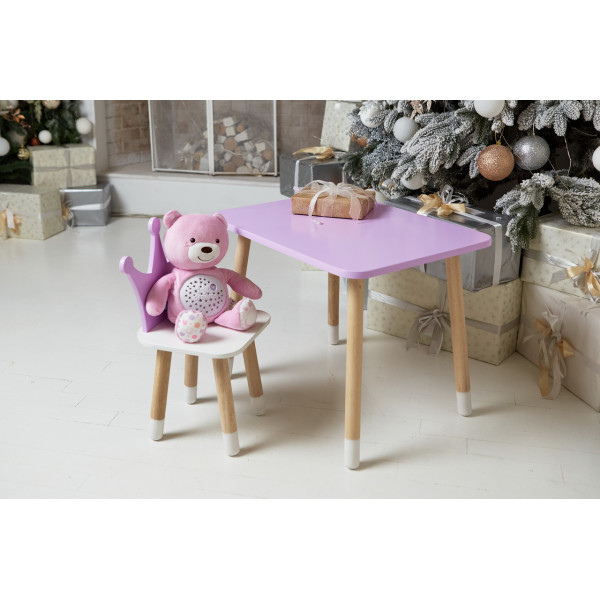 Стіл прямокутний 46х60х45 і стілець корона 26.5х26х25, столик та стільчик для дівчинки, фіолетовий з білим