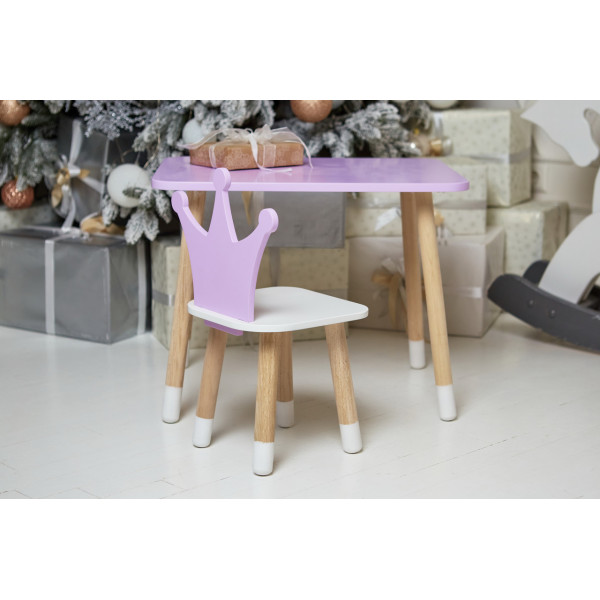 Стіл прямокутний 46х60х45 і стілець корона 26.5х26х25, столик та стільчик для дівчинки, фіолетовий з білим