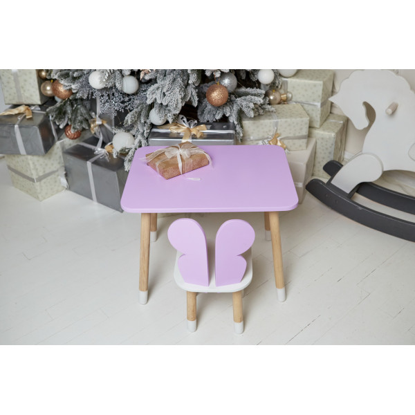 Дитячий стіл 46х60х45 і стілець крильця метелика 26.5х26х25, столик та стільчик для дівчачої кімнати, фіолетовий з білим