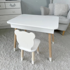 Столик з відкидним верхом 53х60х45 і стільчик медвежа 26.5х26х25, стіл та стілець для злопчика від 1 року, білий