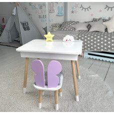 Столик з відкидним верхом 53х60х45 і стільчик крила метелика 26.5х26х25, стіл та стілець для дітей від 1 року, білий з фіолетовим