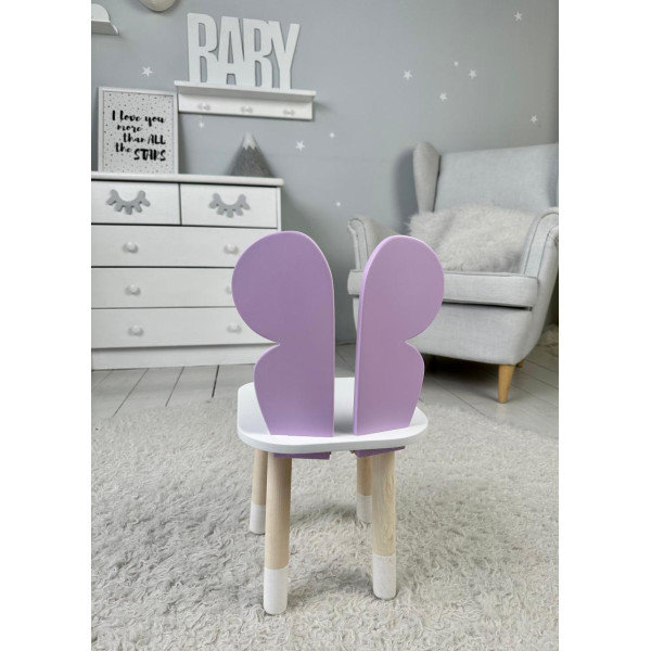 Столик з відкидним верхом 53х60х45 і стільчик крила метелика 26.5х26х25, стіл та стілець для дітей від 1 року, білий з фіолетовим