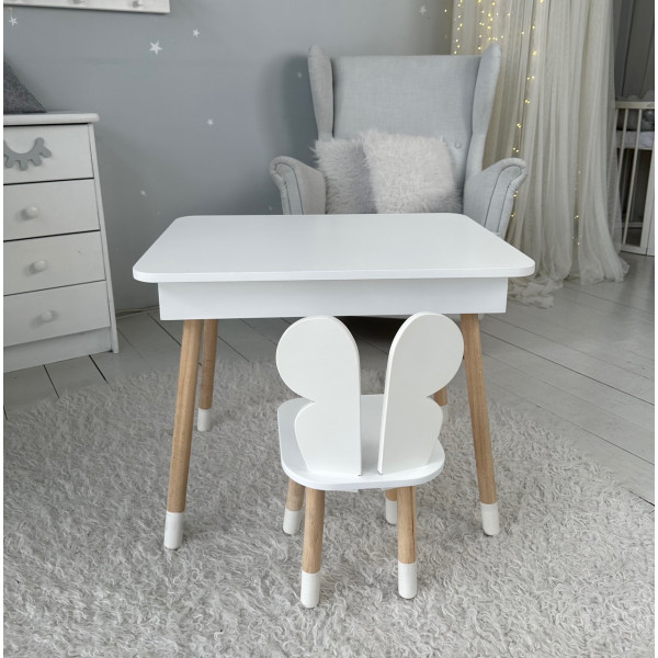 Столик з відкидним верхом 53х60х45 і стільчик метелик 26.5х26х25, стіл та стілець для злопчика від 1 року, білий
