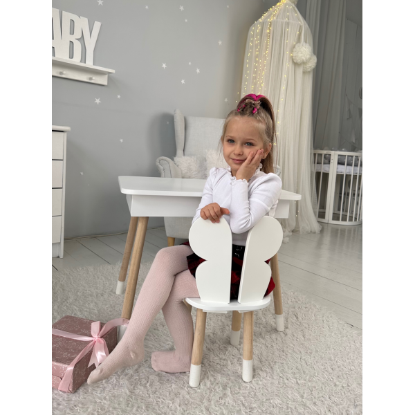 Столик з відкидним верхом 53х60х45 і стільчик метелик 26.5х26х25, стіл та стілець для злопчика від 1 року, білий