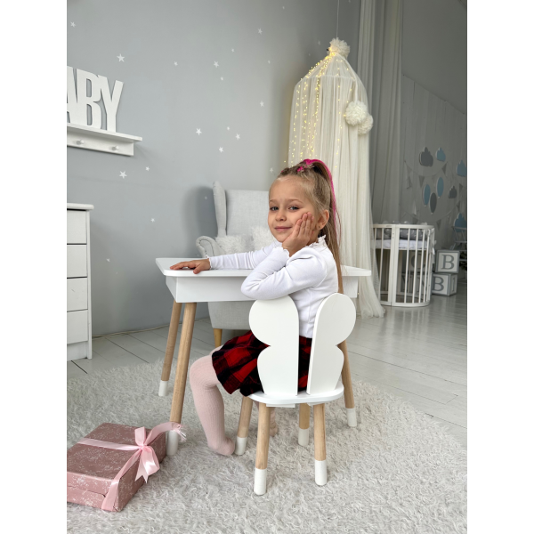 Столик з відкидним верхом 53х60х45 і стільчик метелик 26.5х26х25, стіл та стілець для злопчика від 1 року, білий