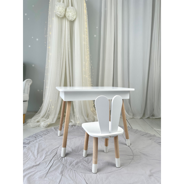 Дитячий столик з відкидним верхом 53х60х45 і стільчик зайчик 26.5х26х25, стіл та стілець для дітей до 7 років, білий