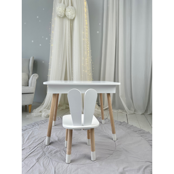 Дитячий столик з відкидним верхом 53х60х45 і стільчик зайчик 26.5х26х25, стіл та стілець для дітей до 7 років, білий