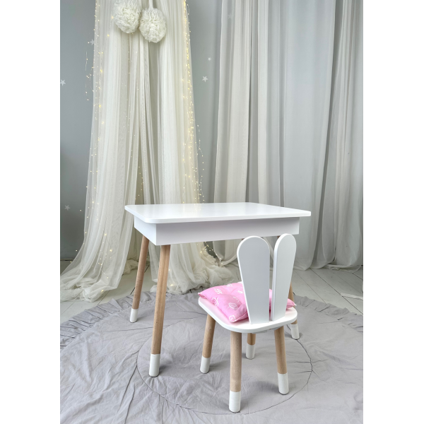 Дитячий столик з відкидним верхом 53х60х45 і стільчик зайчик 26.5х26х25, стіл та стілець для дітей до 7 років, білий