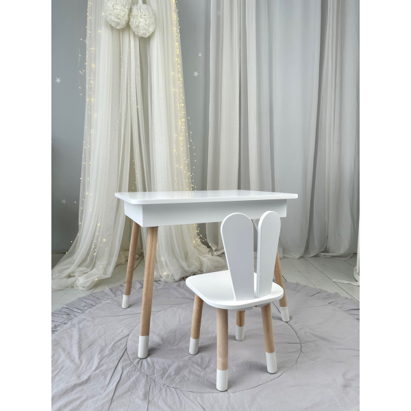 Дитячий столик з відкидним верхом 53х60х45 і стільчик зайчик 26.5х26х25, стіл та стілець для дітей до 7 років, білий