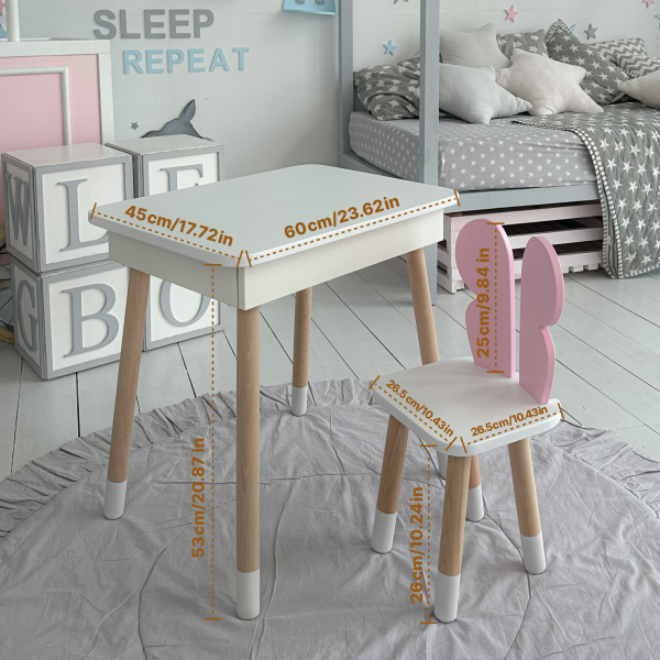 Дитячий столик з відкидним верхом 53х60х45 і стільчик метелик 26.5х26х25, стіл та стілець для дітей до 7 років, білий з рожевим