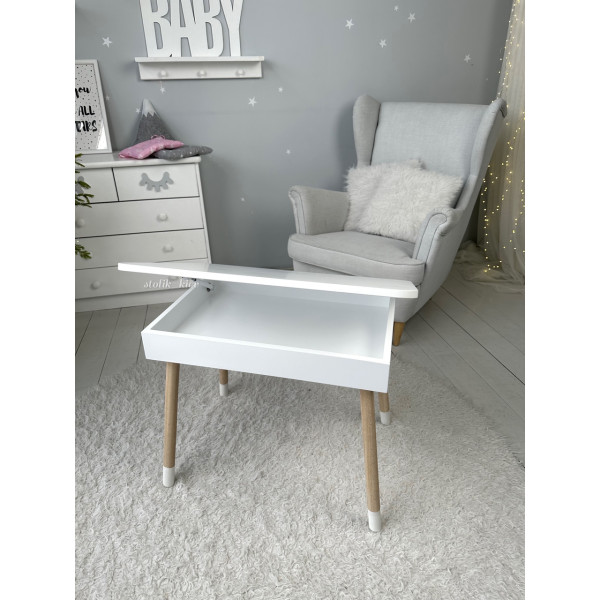Столик з відкидним верхом 53х60х45 і стільчик корона 26.5х26х25, стіл та стілець для дітей від 1 року, білий
