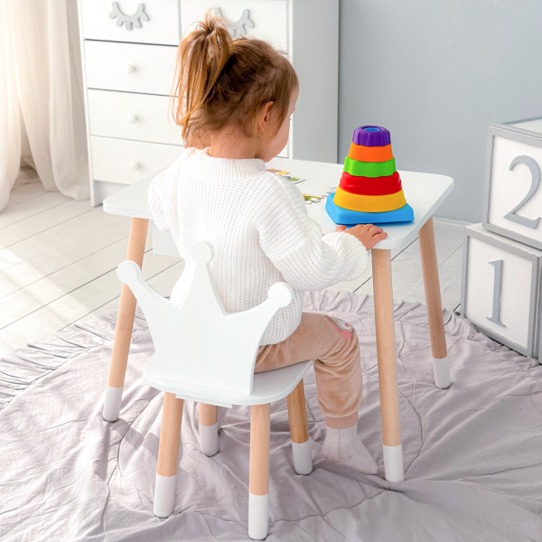 Стіл прямокутний з ящиком для речей 46х60х45 і стілець корона 26.5х26х25, столик та стільчик в дитячу, білий