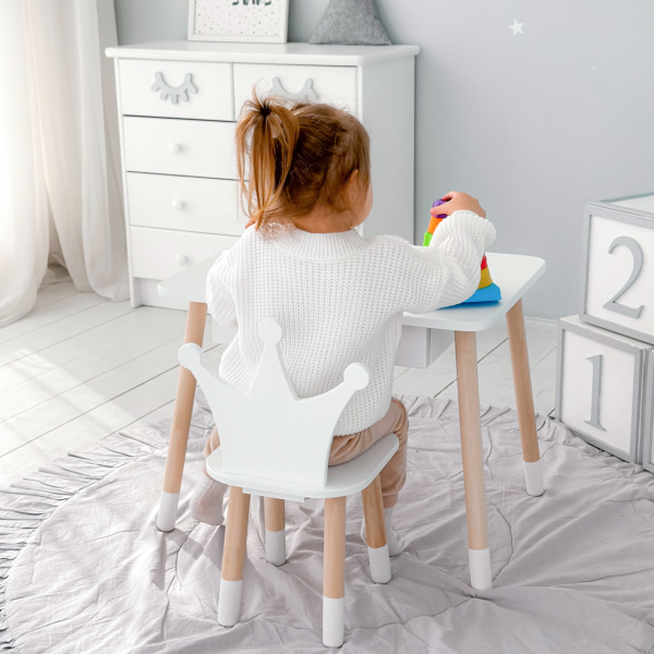 Стіл прямокутний з ящиком для речей 46х60х45 і стілець корона 26.5х26х25, столик та стільчик в дитячу, білий